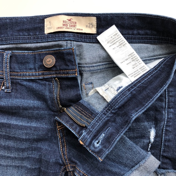 Hollister Low Rise Midi Denim Jeans Distressed Shorts size 1 waist 25 1/25 - Picture 3 of 7